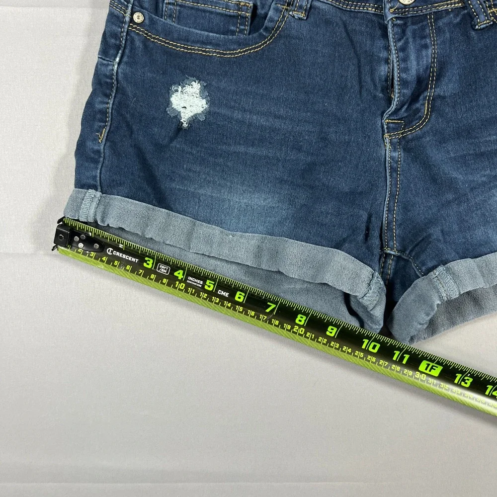 Hot Kiss Get The Lift Shorts Womens 9 Blue Denim Cotton Distressed Cuffed Hem